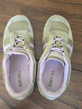 Diesel Olive Green and Lilac Low-Top Sneakers